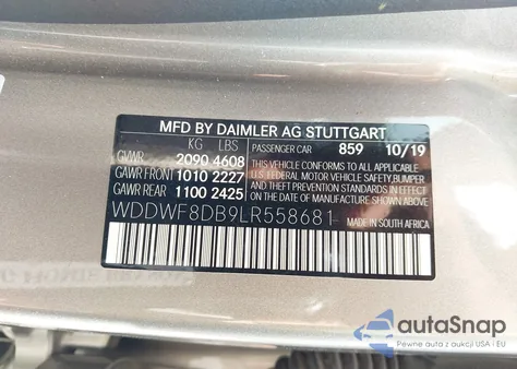 2020 Mercedes-Benz C 300 from USA, damaged, VIN WDDWF8DB9LR558681